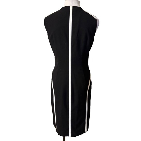 Calvin Klein Sheath Dress 14 Black White Piping Front Zip Sleeveless Career - Picture 7 of 15